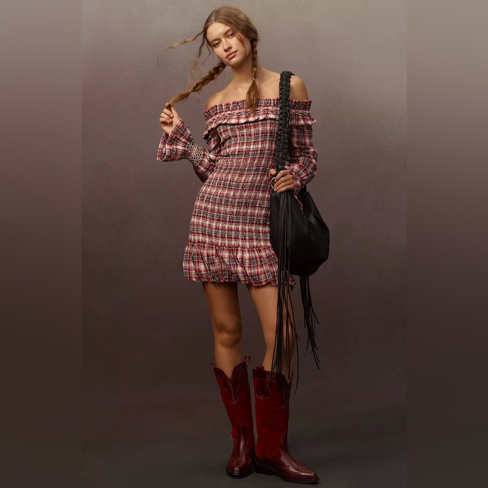 NWT- Anthropologie Pilcro Smocked Plaid Mini Dress